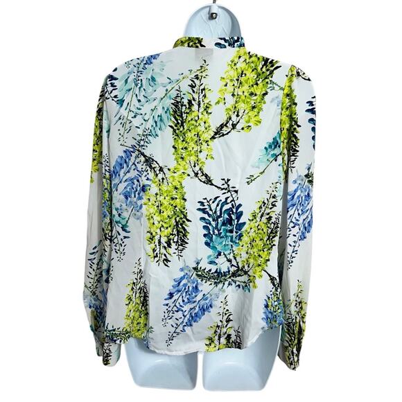 Worthington Floral Long-Sleeve Blouse Sz Small Button Front Ruffle Career Office - Picture 4 of 5